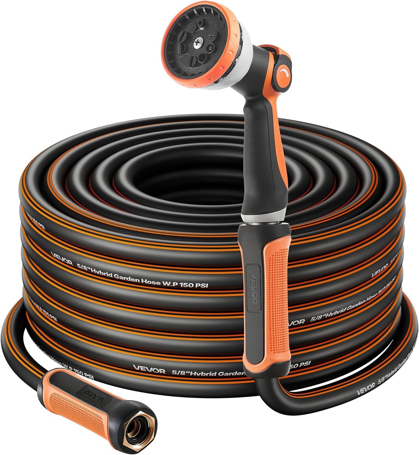 image:imageVEVOR Garden Hose 75 ft 58 Heavy Duty 4Layer Rubber Water Hose 150PSI Working amp 600PSI Burst Flexible amp Nonkink Outdoor Waterhose with 34 Fitting Lightweight Hoses for Gardening Cleaning200 ft with 10Pattern Nozzle