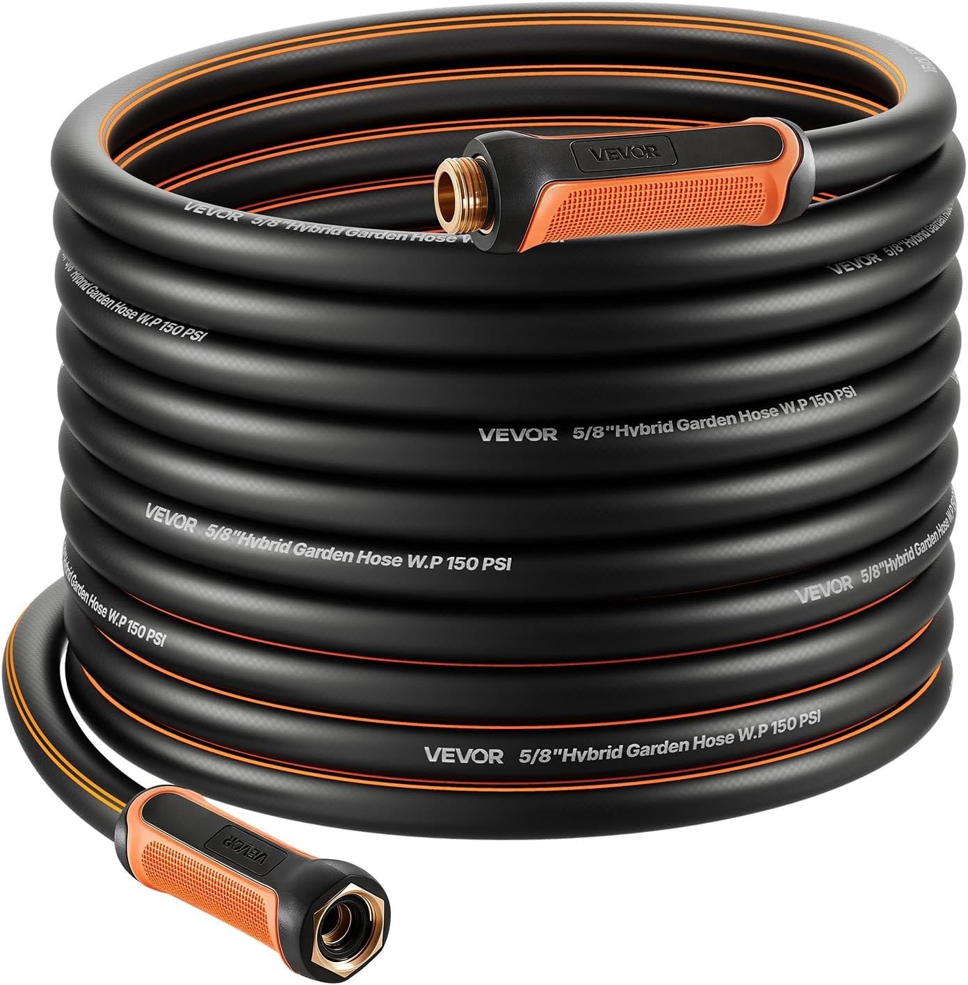 image:imageVEVOR Garden Hose 75 ft 58 Heavy Duty 4Layer Rubber Water Hose 150PSI Working amp 600PSI Burst Flexible amp Nonkink Outdoor Waterhose with 34 Fitting Lightweight Hoses for Gardening Cleaning75 ft