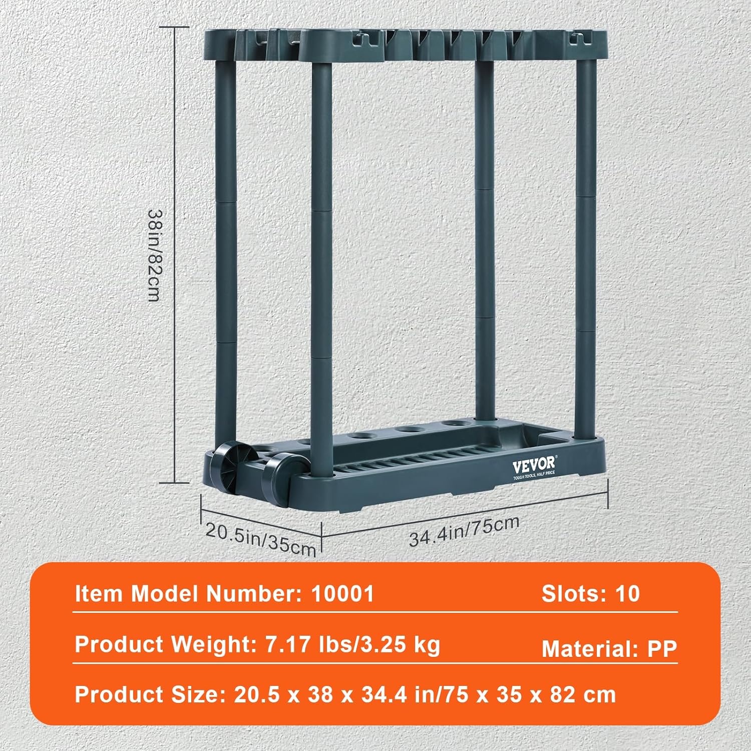 image:imageVEVOR Garden Tool Organizer 10 Slots Yard Tool Tower Rack for Garage Organization and Storage Hold LongHandled ToolRakeBroomShovel PP Garden Tool Stand Holder Organizer for Yard Shed Outdoor