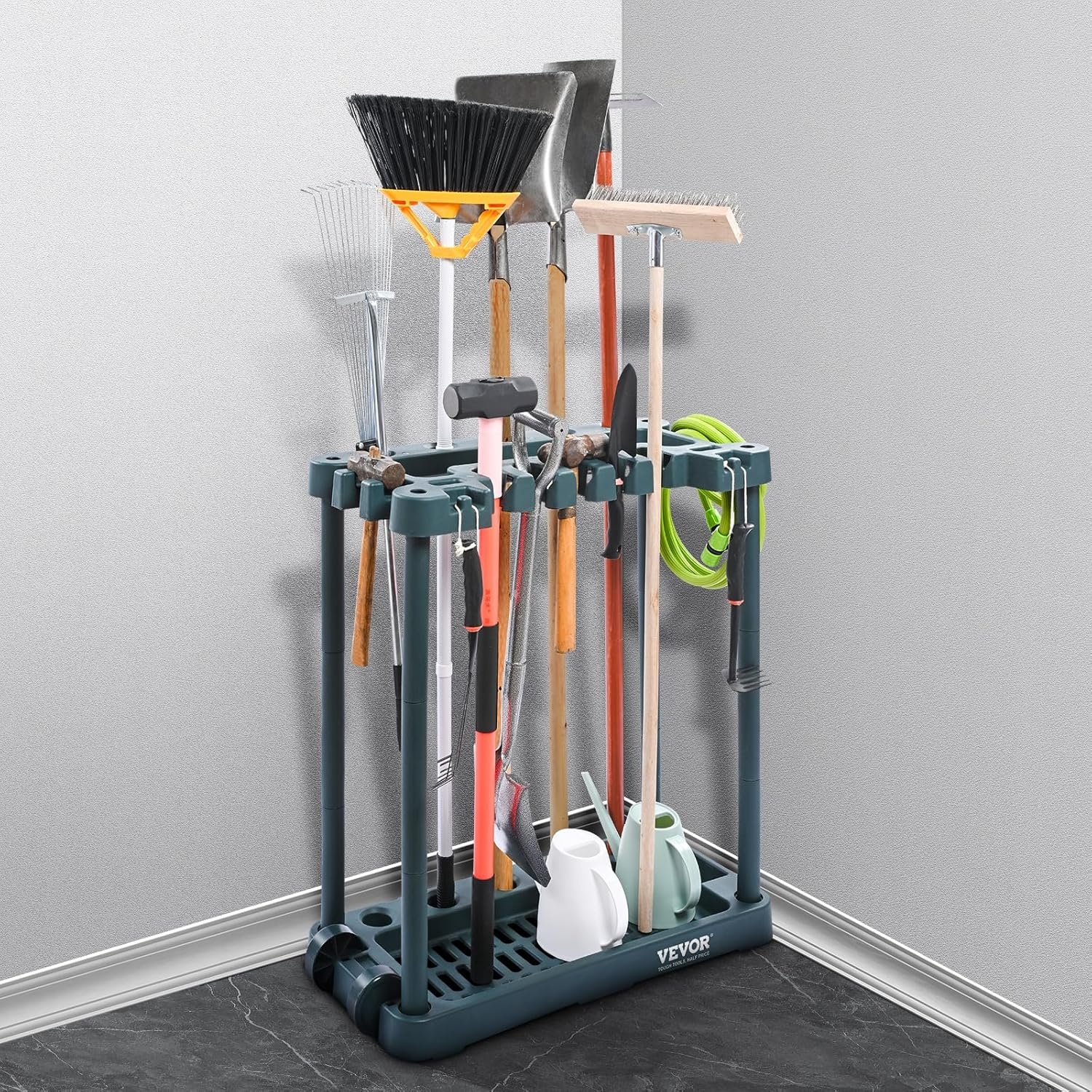image:imageVEVOR Garden Tool Organizer 10 Slots Yard Tool Tower Rack for Garage Organization and Storage Hold LongHandled ToolRakeBroomShovel PP Garden Tool Stand Holder Organizer for Yard Shed Outdoor