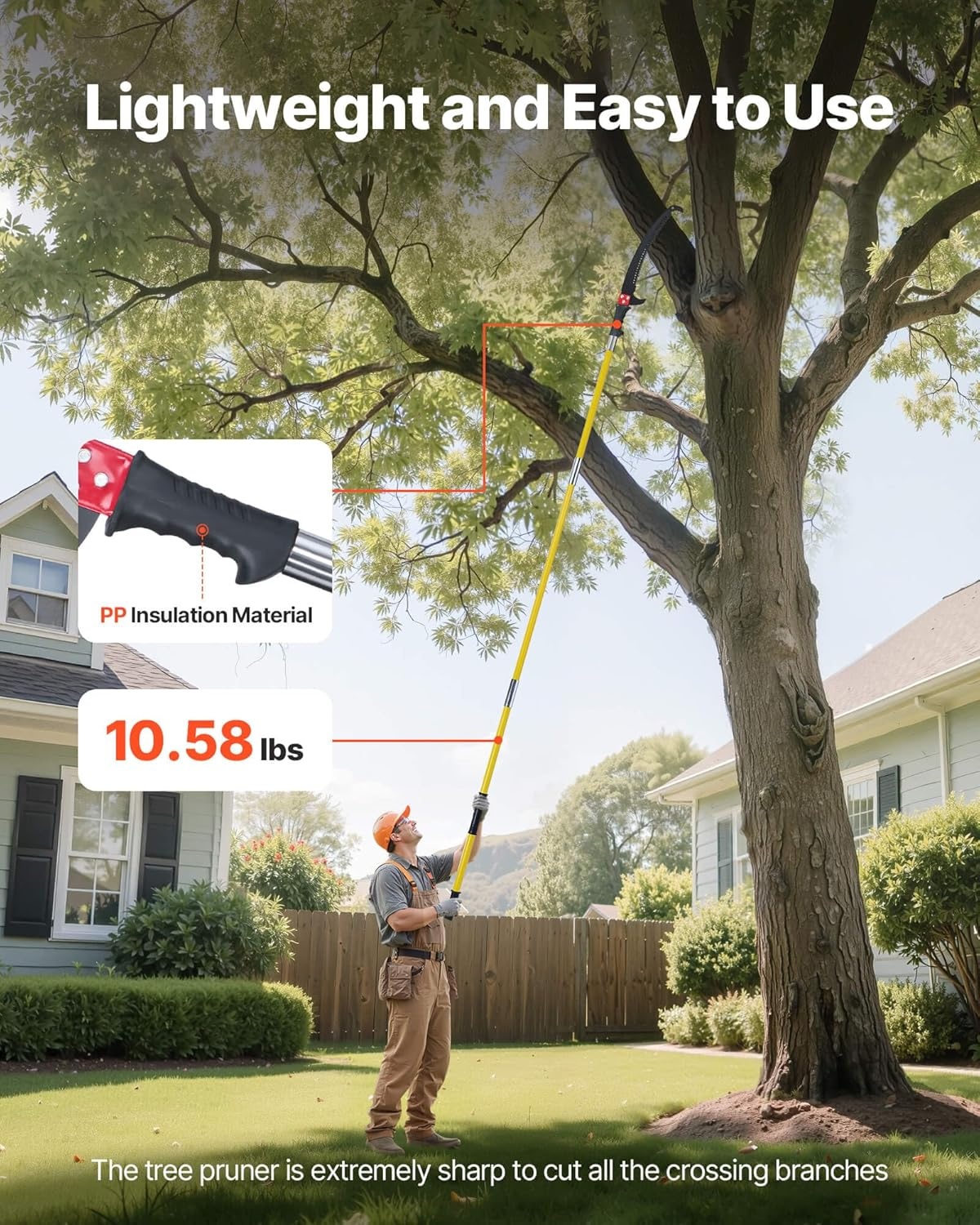 image:imageVEVOR Manual Pole Saw 3842625 ft Extendable Pole Tree Pruner Sharp 65Mn Steel Blade Lightweight Fiberglass Handle Pole DoubleHook Saw for High Branch Trimming Pruning Tool for Palms Shrubs