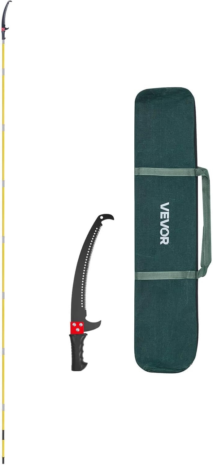 image:imageVEVOR Manual Pole Saw 3842625 ft Extendable Pole Tree Pruner Sharp 65Mn Steel Blade Lightweight Fiberglass Handle Pole DoubleHook Saw for High Branch Trimming Pruning Tool for Palms Shrubs