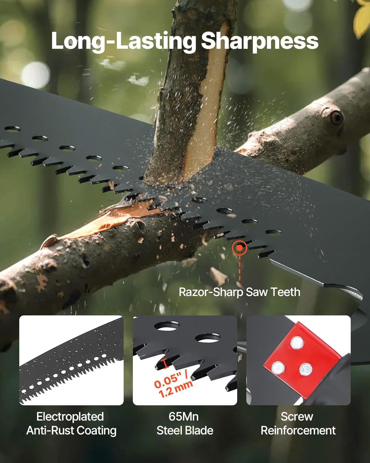 image:imageVEVOR Manual Pole Saw 3842625 ft Extendable Pole Tree Pruner Sharp 65Mn Steel Blade Lightweight Fiberglass Handle Pole DoubleHook Saw for High Branch Trimming Pruning Tool for Palms Shrubs