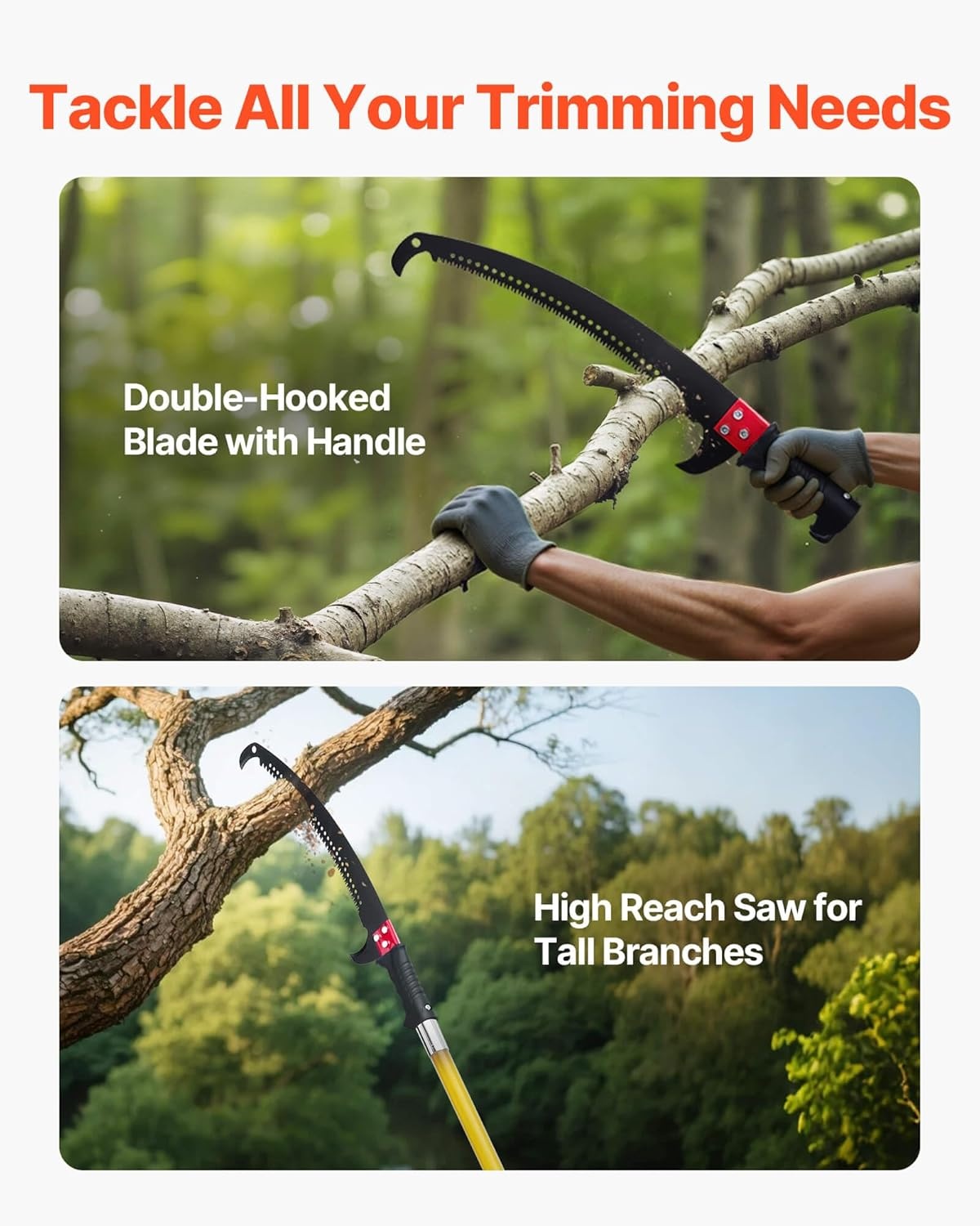 image:imageVEVOR Manual Pole Saw 3842625 ft Extendable Pole Tree Pruner Sharp 65Mn Steel Blade Lightweight Fiberglass Handle Pole DoubleHook Saw for High Branch Trimming Pruning Tool for Palms Shrubs