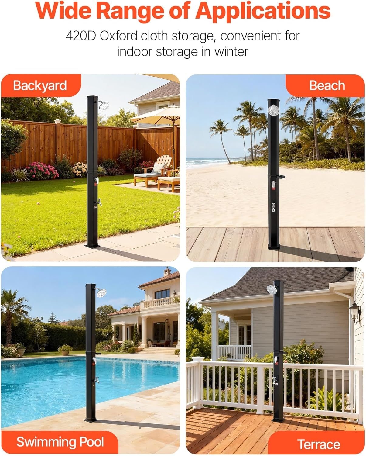 image:imageVEVOR Solar Shower 92 Gal 64FT Showerhead Height Outdoor Shower Black with Handheld amp Foot Faucet Hot amp Cold Water Adjustment Freestanding for Backyard Poolside Beach Pool