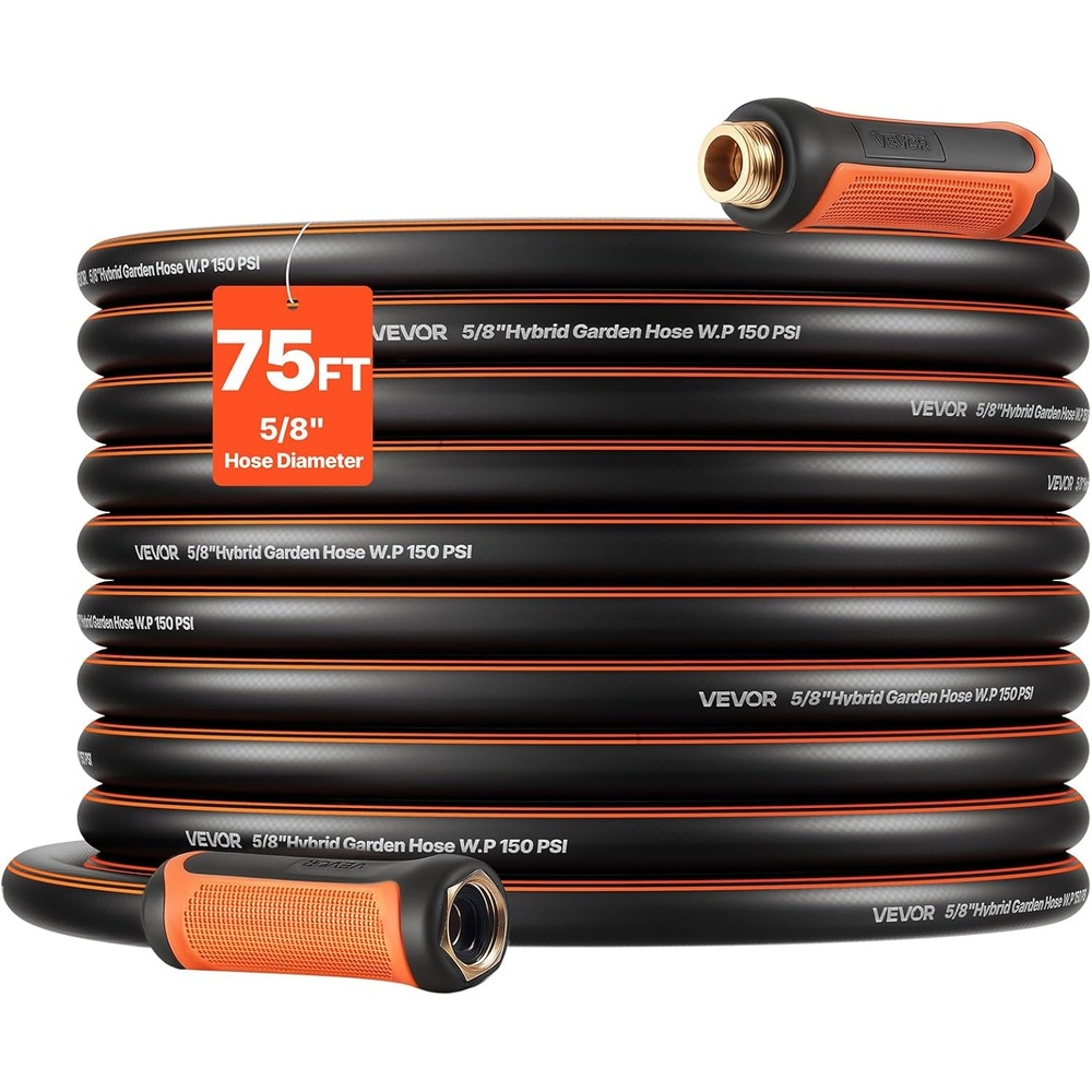 image:imageVEVOR Garden Hose 75 ft 58 Heavy Duty 4Layer Rubber Water Hose 150PSI Working amp 600PSI Burst Flexible amp Nonkink Outdoor Waterhose with 34 Fitting Lightweight Hoses for Gardening Cleaning75 ft
