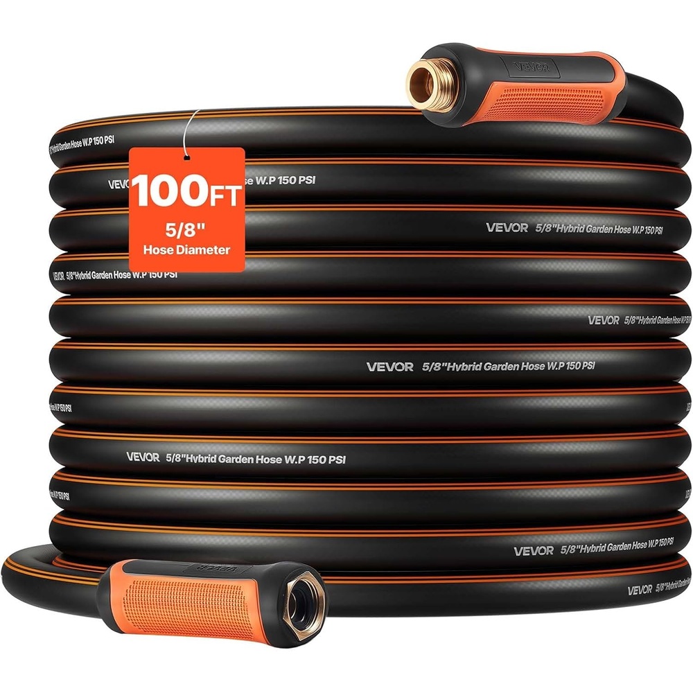 image:imageVEVOR Garden Hose 75 ft 58 Heavy Duty 4Layer Rubber Water Hose 150PSI Working amp 600PSI Burst Flexible amp Nonkink Outdoor Waterhose with 34 Fitting Lightweight Hoses for Gardening Cleaning100 ft