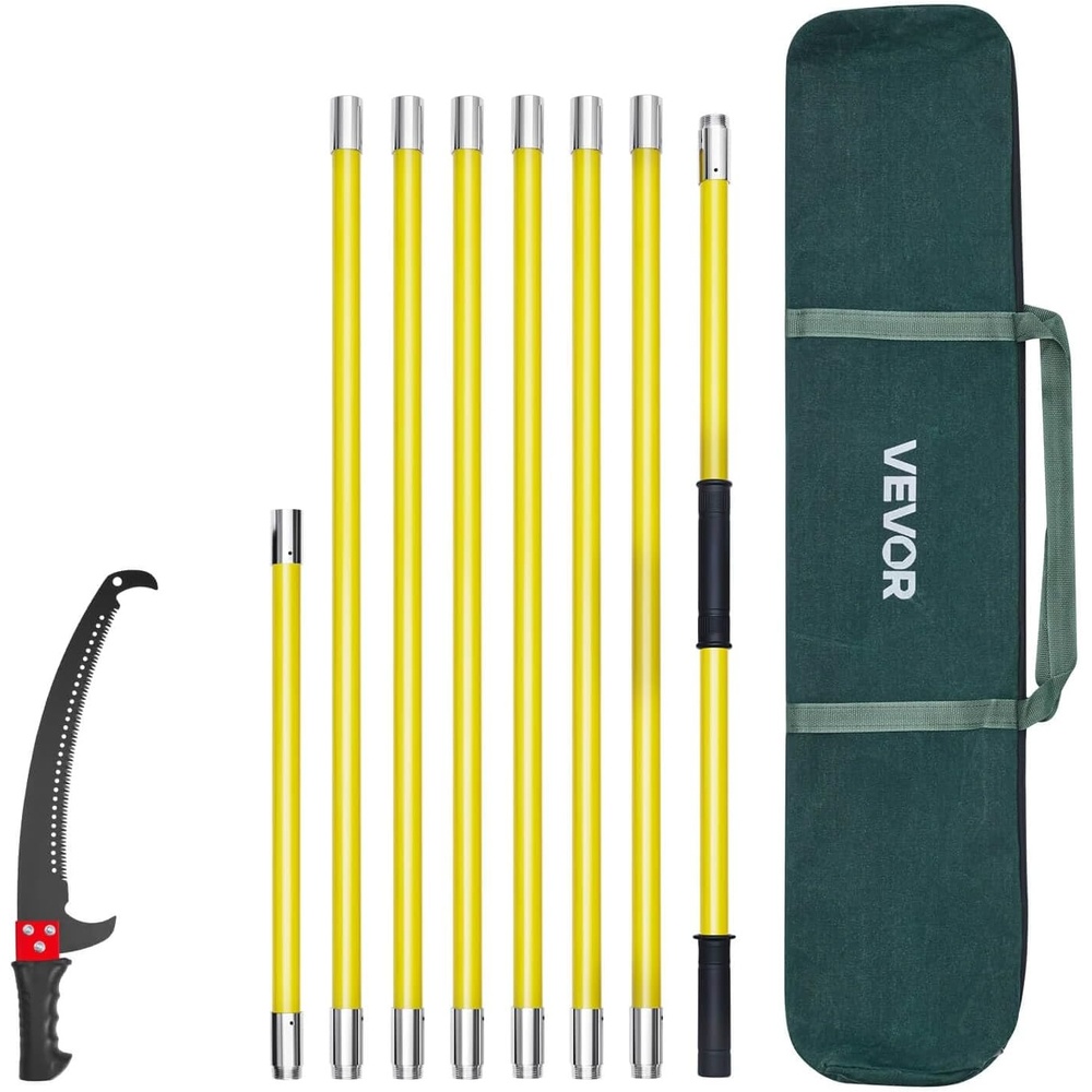 image:imageVEVOR Manual Pole Saw 3842625 ft Extendable Pole Tree Pruner Sharp 65Mn Steel Blade Lightweight Fiberglass Handle Pole DoubleHook Saw for High Branch Trimming Pruning Tool for Palms Shrubs
