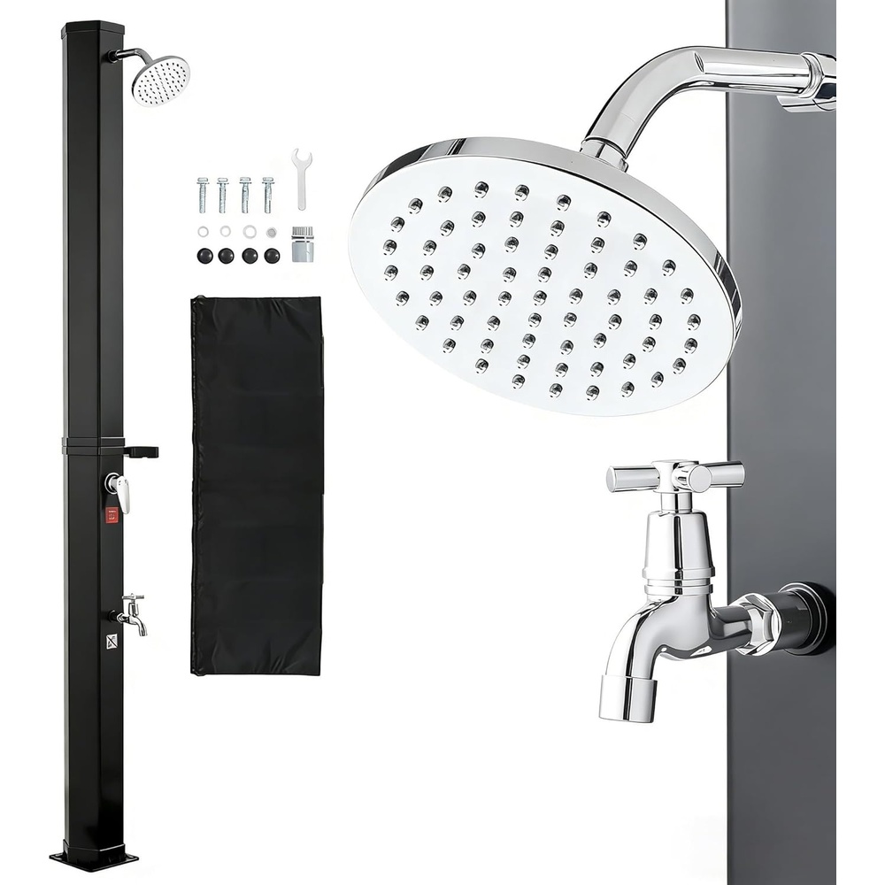 image:imageVEVOR Solar Shower 92 Gal 64FT Showerhead Height Outdoor Shower Black with Handheld amp Foot Faucet Hot amp Cold Water Adjustment Freestanding for Backyard Poolside Beach Pool
