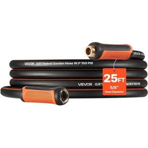 VEVOR Garden Hose, 75 ft 5/8″ Heavy Duty 4-Layer Rubber Water Hose, 150PSI Working & 600PSI Burst, Flexible & Non-kink Outdoor Waterhose with 3/4″ Fitting, Lightweight Hoses for Gardening Cleaning(25 ft)