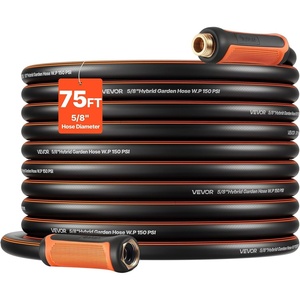 VEVOR Garden Hose, 75 ft 5/8″ Heavy Duty 4-Layer Rubber Water Hose, 150PSI Working & 600PSI Burst, Flexible & Non-kink Outdoor Waterhose with 3/4″ Fitting, Lightweight Hoses for Gardening Cleaning(75 ft)