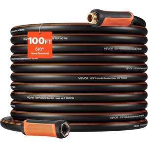 VEVOR Garden Hose, 75 ft 5/8″ Heavy Duty 4-Layer Rubber Water Hose, 150PSI Working & 600PSI Burst, Flexible & Non-kink Outdoor Waterhose with 3/4″ Fitting, Lightweight Hoses for Gardening Cleaning(100 ft)